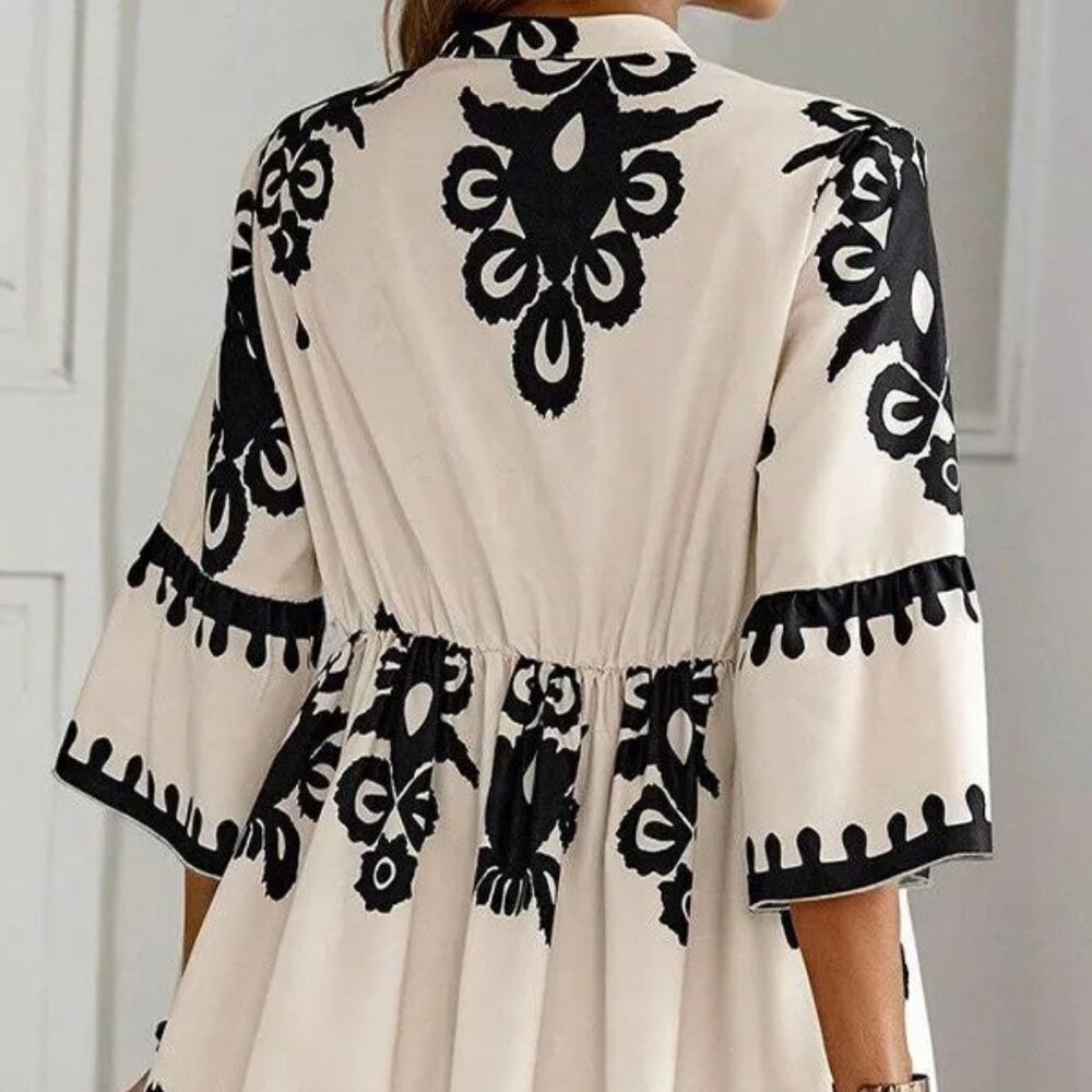 Printed Half Sleeve Knee Length Dress - Picture 8 of 10